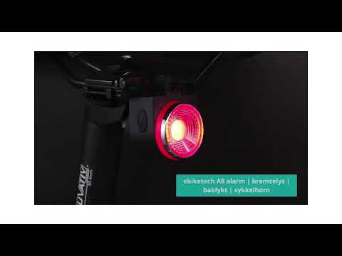 ebiketech Luminous A8 intelligent sykkelalarm, smart bremselys, baklykt og elektronisk sykkelhorn - fjernkontroll - 115dB